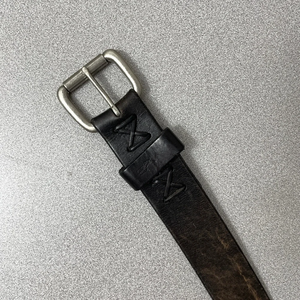 Polo Ralph Lauren Leather Belt Mens 38 Brown Silver Buckle Distressed Pony Prep